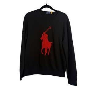Polo Ralph Lauren Sweatshirt Mens Medium Black Crewneck Graphic Athletic Casual